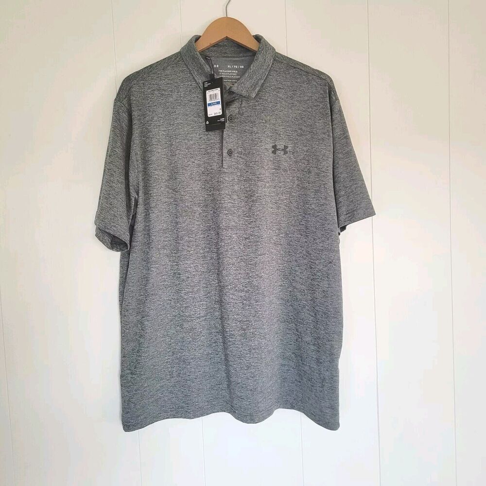 Under‎ Armour Playoff Heather Polo Size XL Loose T Shirt Gray Stretch New $65